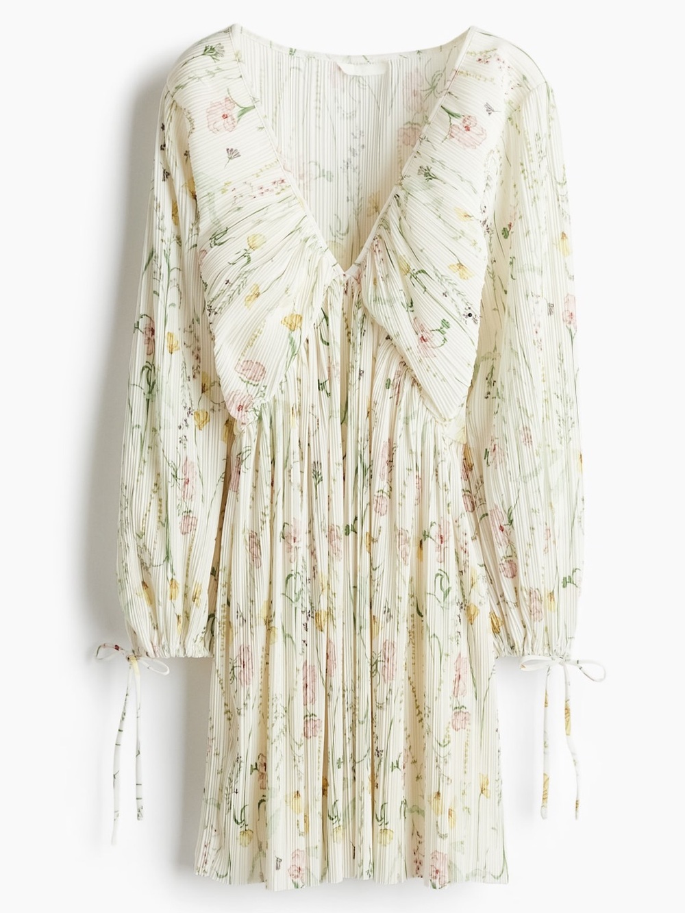H&M Cream Floral V-Neck Mini Dress